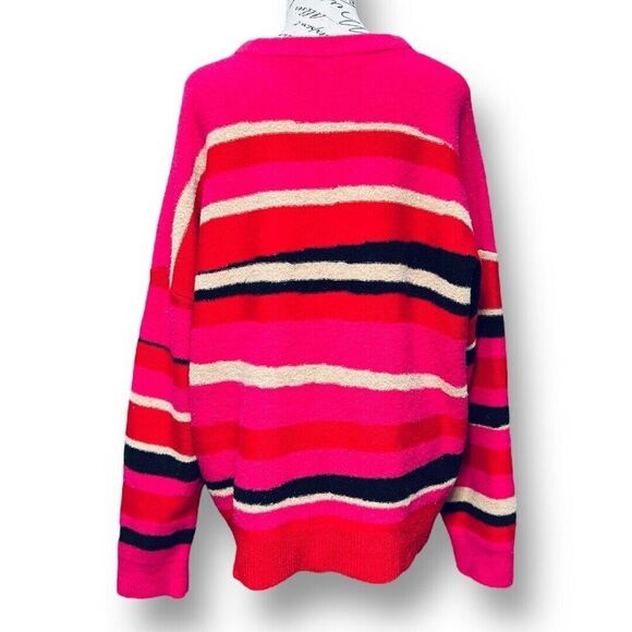Diane von Furstenberg XL Wool Sweater Red Pink Stripe Crewneck Knit Fall Winter - Picture 5 of 9